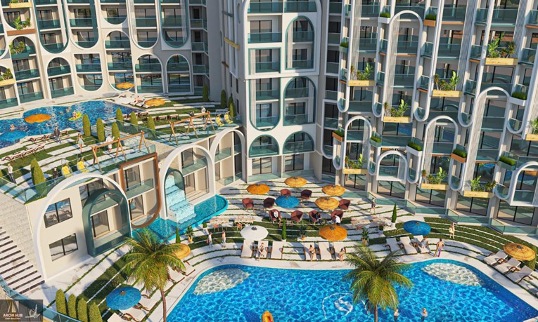 2 bedroom apartment with pool and sea view at Stone Heights, Egypt, Hurghada 